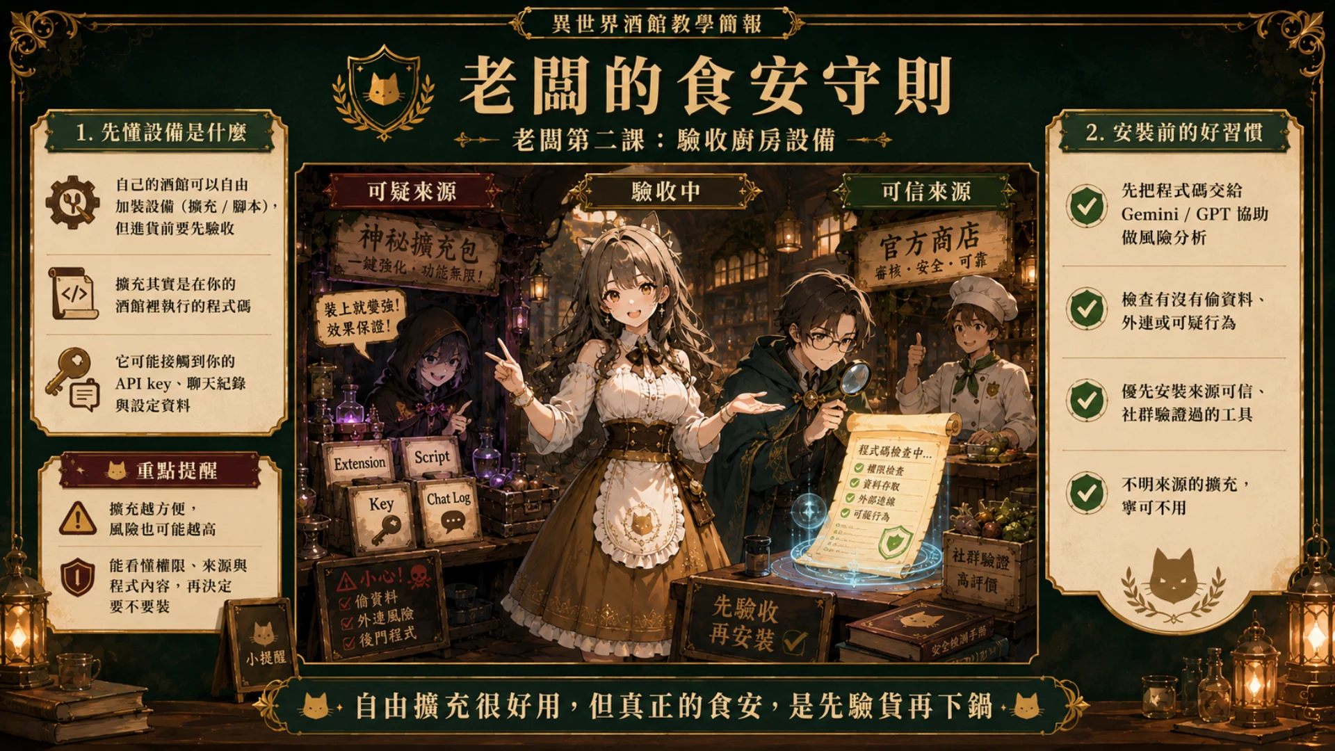 老闆第二課,驗收廚房設備:擴充能碰到你的 Key 與聊天紀錄,裝之前先驗收